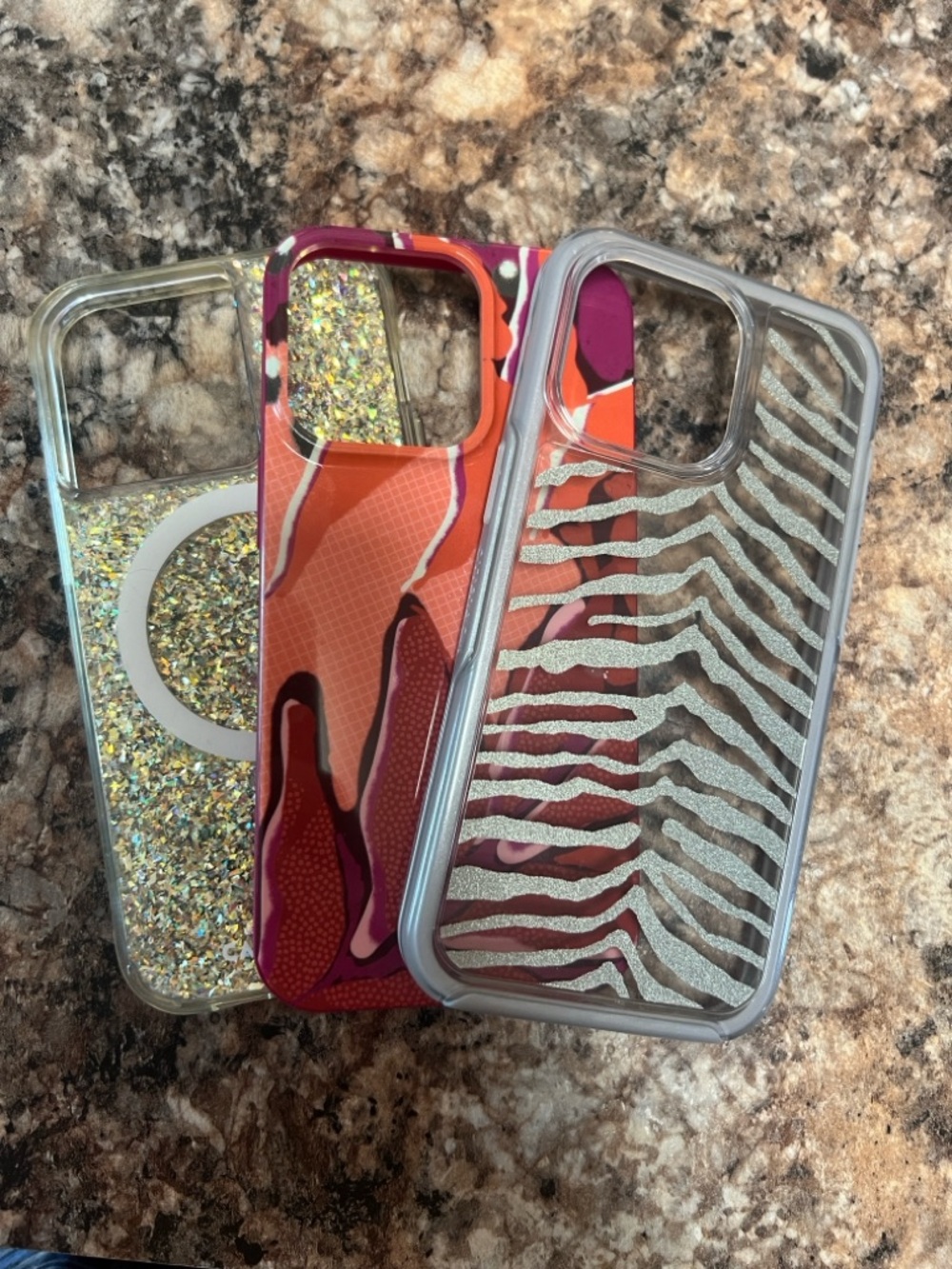 Apple iPhone 13 Pro Case Trio in Pink, Orange, Silver Glitter